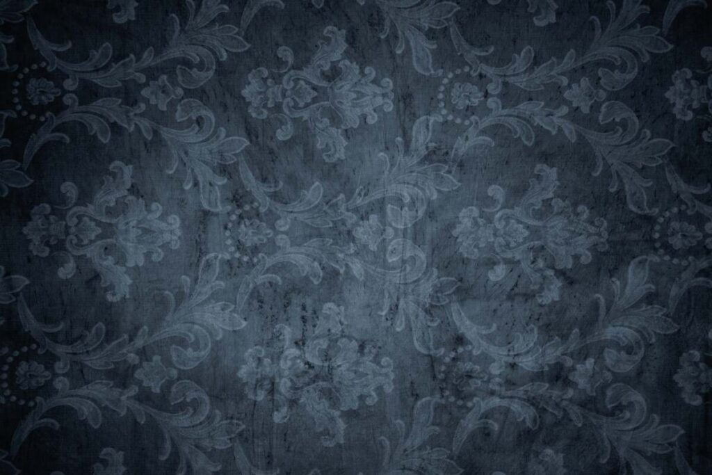 black victorian style wallpaper with blue prints for gothic home decor