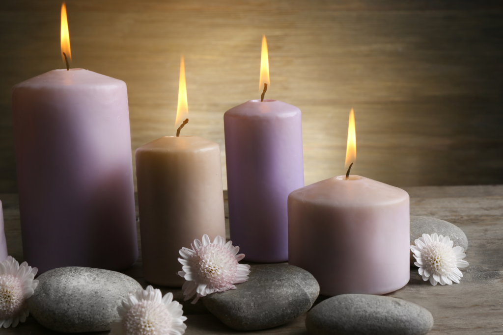 Purple pillar candles for gothic home decor