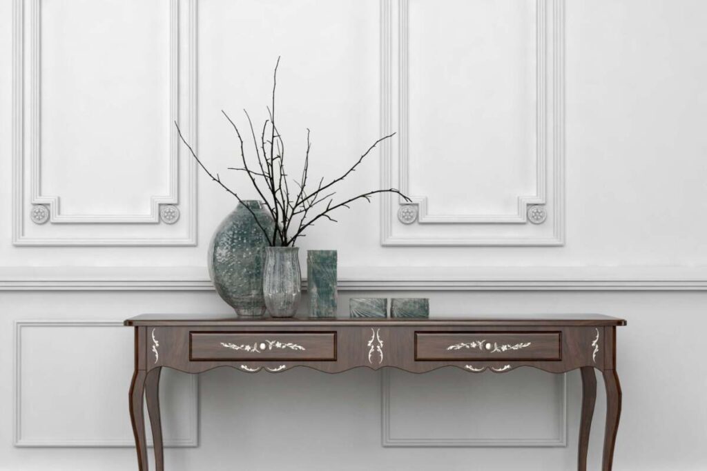 Narrow wooden console table for entryway