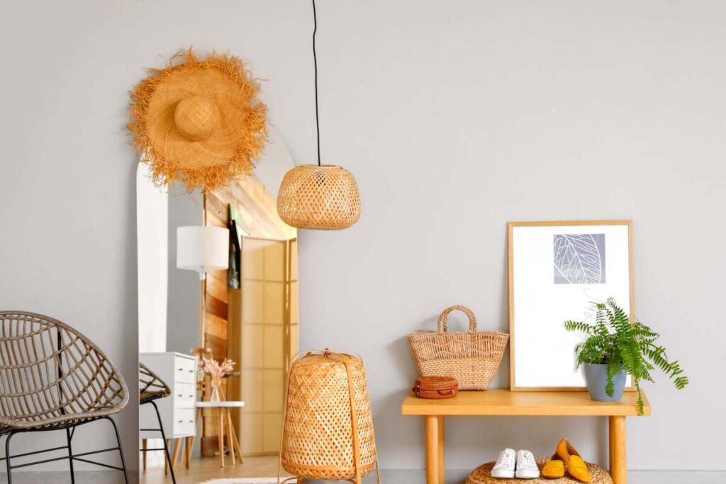 entryway with rattan pendant light
