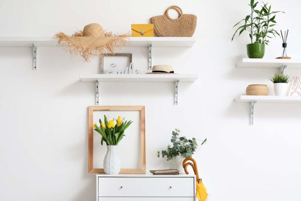 floating shelves in an entryway