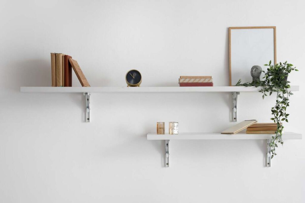 floating shelves in an entryway