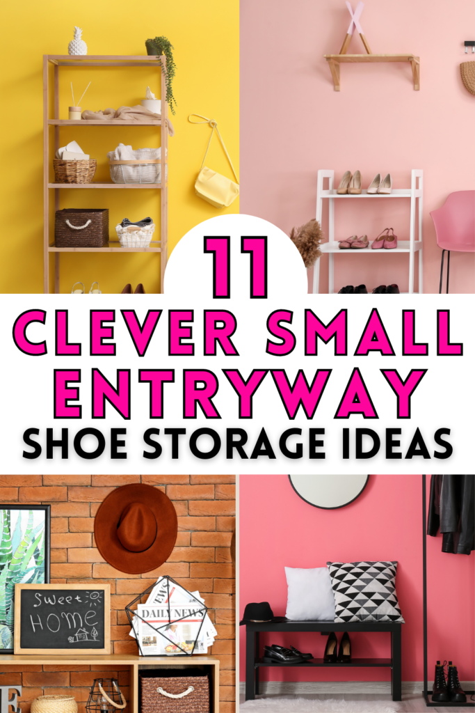 A collage of shoe storage photos for an entryway.