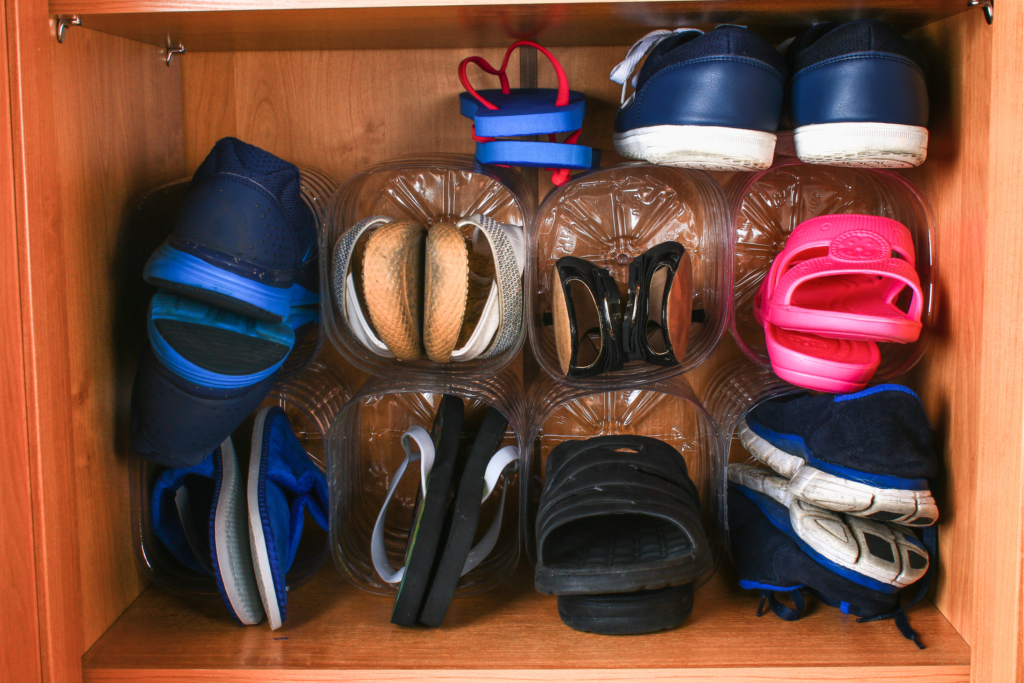 shoes stored in a plastic bottle
