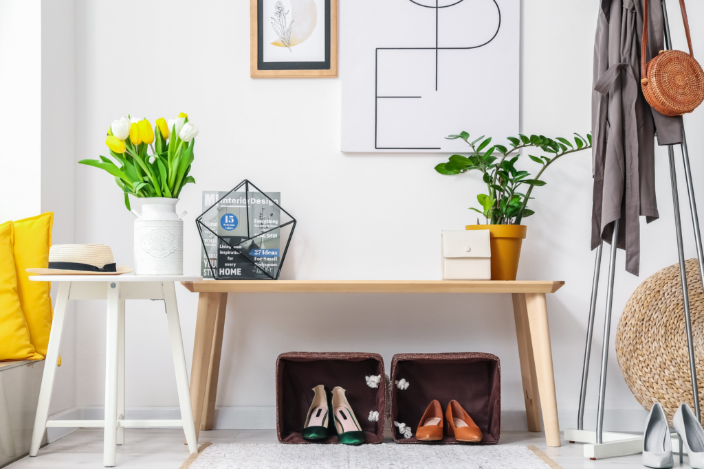 entryway with shoe storage baskets