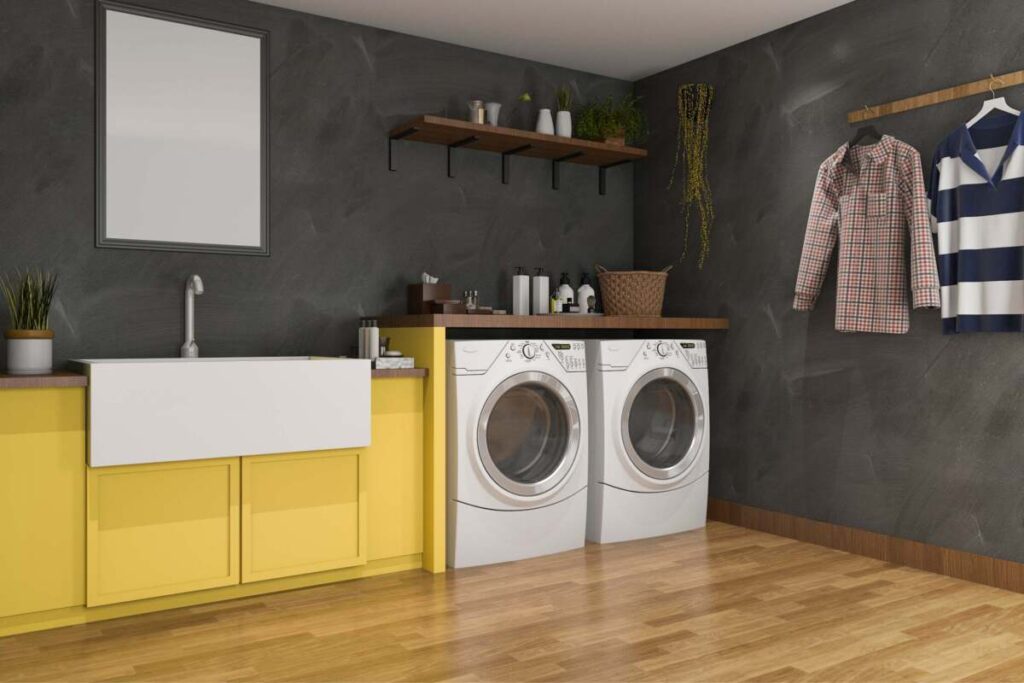 laundry room with a black backsplash