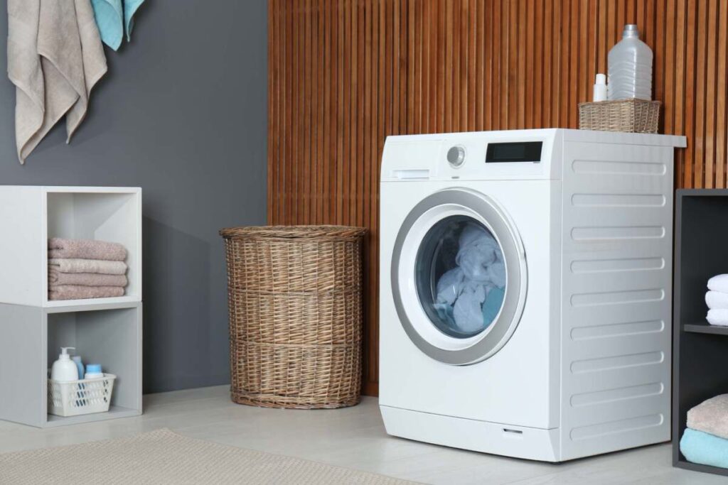 laundry room with a wood backsplash