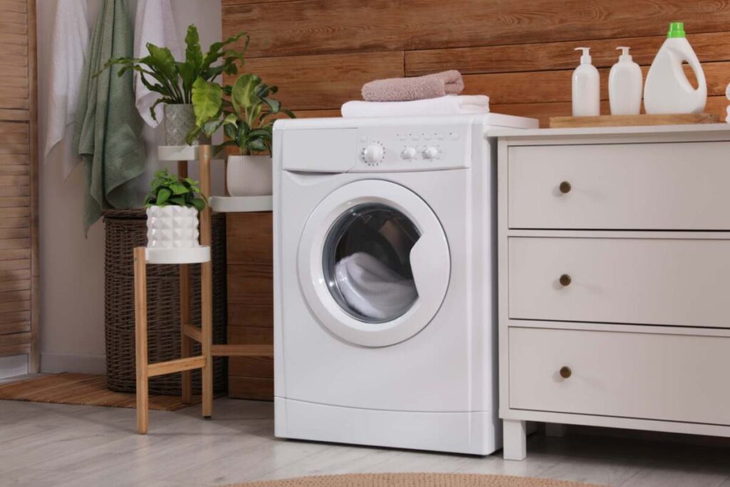 laundry room with a wood backsplash