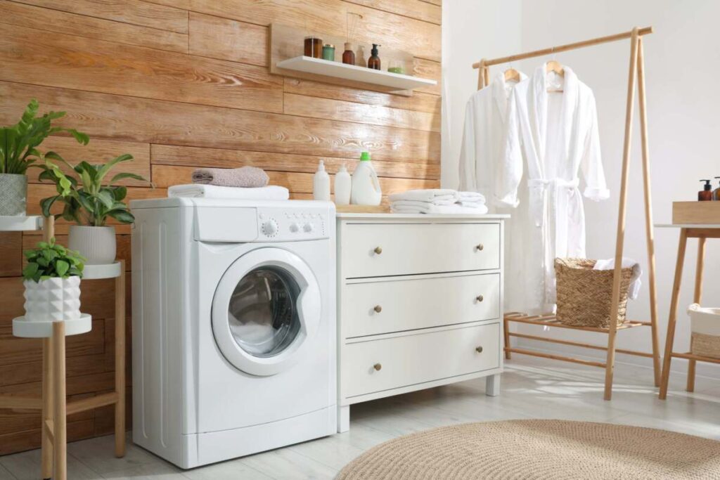 laundry room with a light wood backsplash