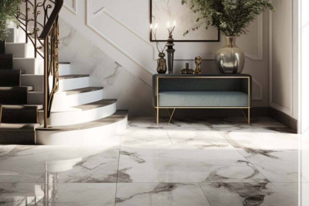 Small Foyer With Marble Tiles