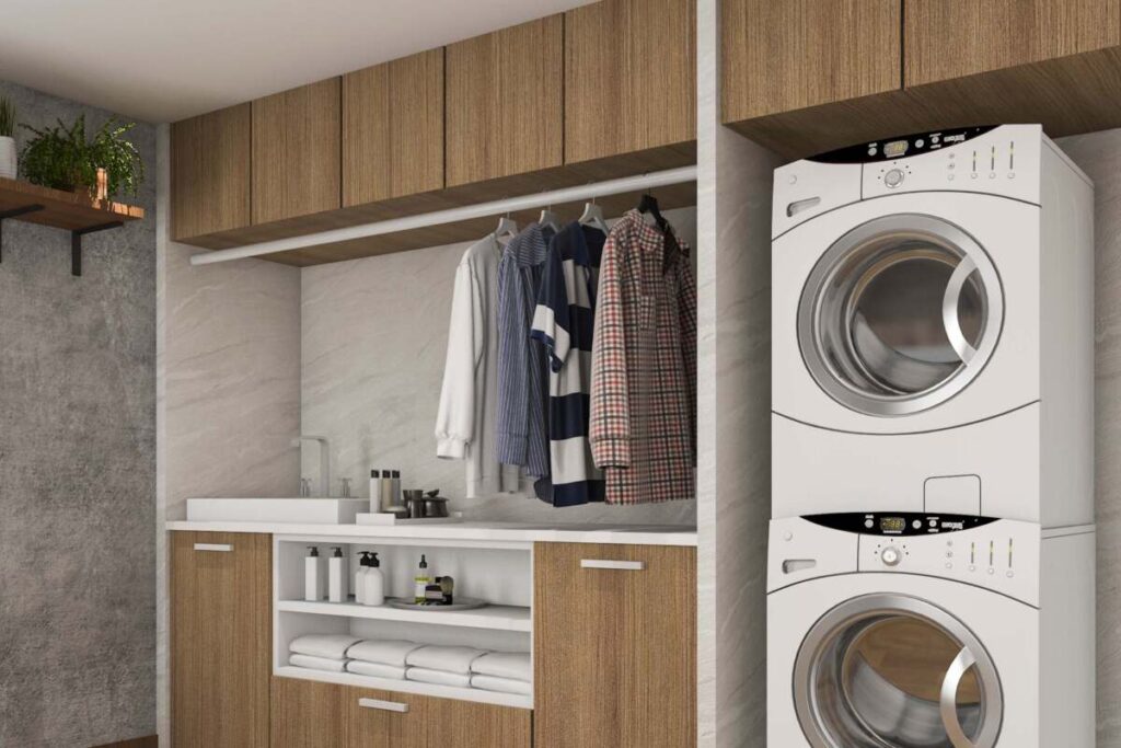 Small laundry room with cabinets