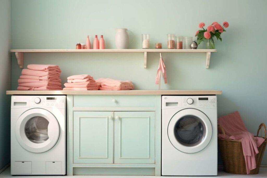 Small laundry room with pastel colors