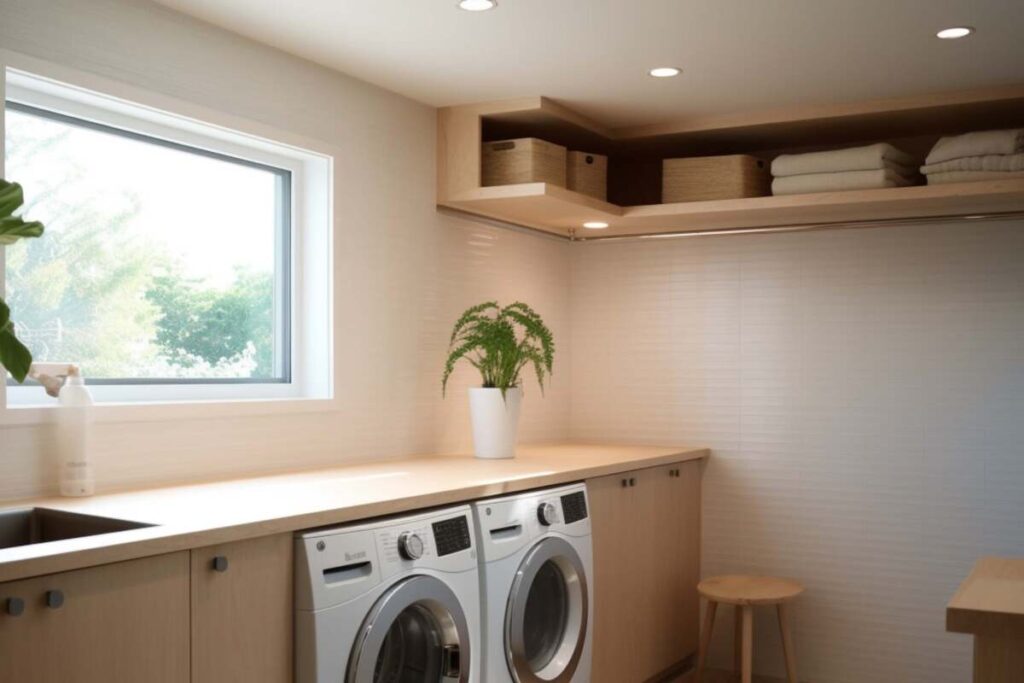 Laundry room with recessed lighting