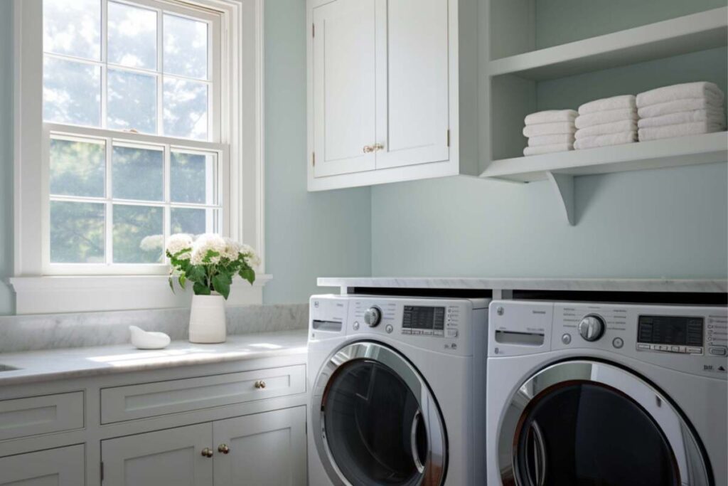 Laundry room with a window