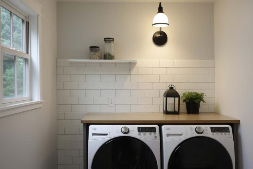 Laundry room with a wall sconce