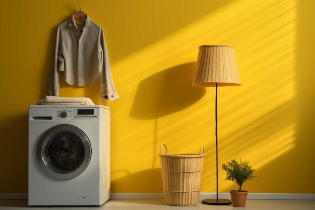 Laundry room with floor lamps