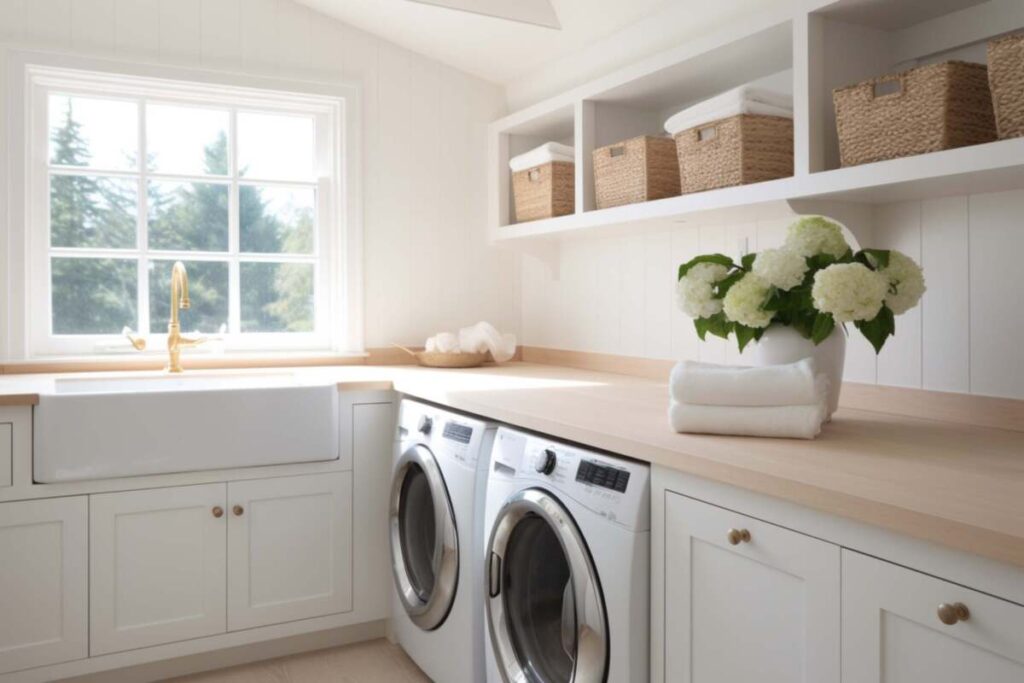 Small laundry with white coloured walls